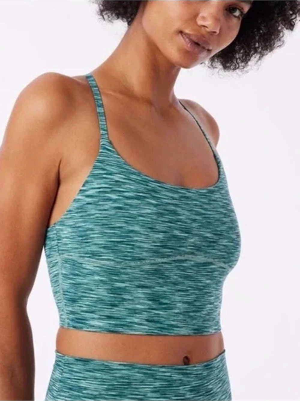 Outdoor Voices Flow Crop Top Racerback Patina Mix green blue Spacedye print Sz S